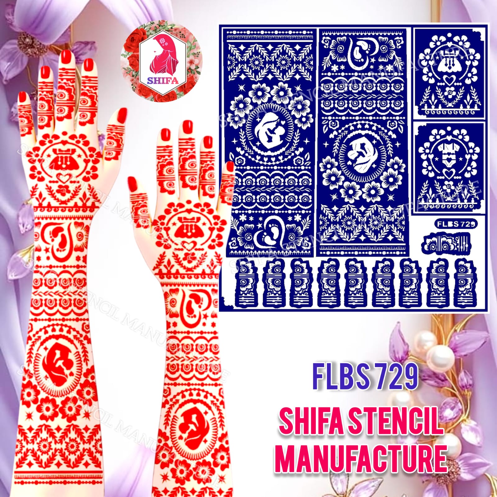 FLBS 729 Divine Motherhood Glow Mehndi Sticker Overview Henna Stencil - Shifa Stencil